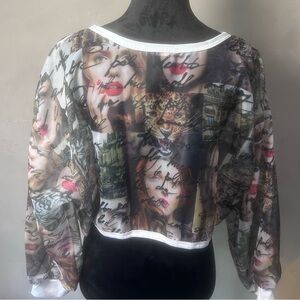 Blush White and‎ Gray Cropped Graphic Top